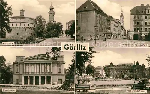 Goerlitz Sachsen Kaisertrutz Stadttheater Platz der Befreiung Leninplatz mit Rathausturm Kat. Goerlitz