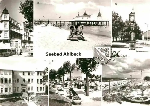Ahlbeck Ostseebad Erholungsheim Bernhard Goering Seebruecke Stranduhr Kat. Heringsdorf Insel Usedom