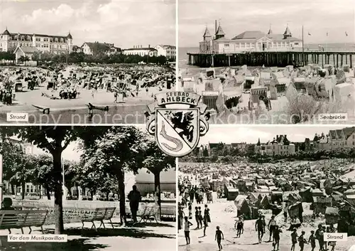 Ahlbeck Ostseebad Strand Seebruecke Musikpavillon Kat. Heringsdorf Insel Usedom