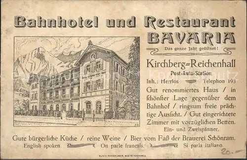 Kirchberg Bad Reichenhall Bahnhotel Restaurant Bavaria  Kat. Bad Reichenhall