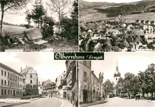 Olbernhau Erzgebirge Anton Guenther Stein Denkmal Blick zum Hainberg Markt Kirche Gruenthaler Strasse Kat. Olbernhau