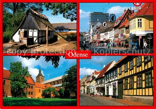 Odense Bauernhof Alter Brunnen Strassenpartie Haeuser Innenstadt Kirchturm Kat. Odense