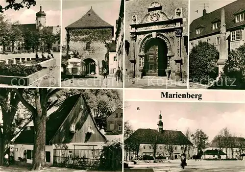 Marienberg Erzgebirge Marktplatz Zschopauer Tor Rathausportal Postmeilensaeule Lindenhaeusel Markt Kat. Marienberg