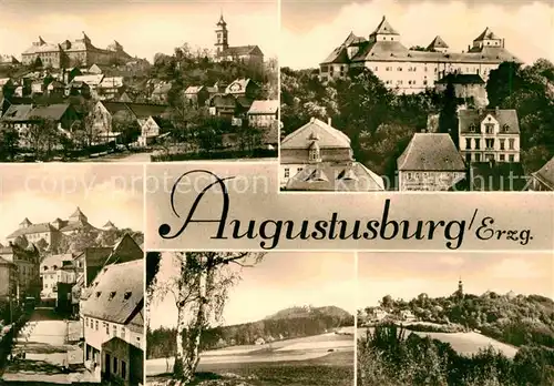 Augustusburg Ortsansicht mit Schloss Kirche Strassenpartie Poehlberg Kat. Augustusburg
