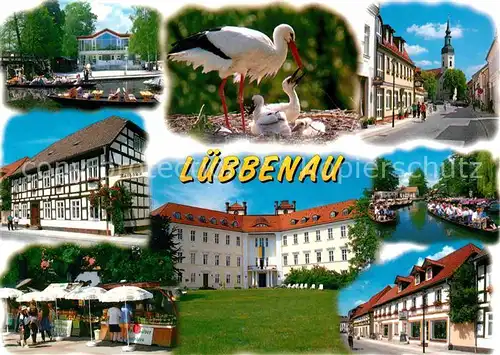 Luebbenau Spreewald Stoerche Kirche Markt Boot  Kat. Luebbenau