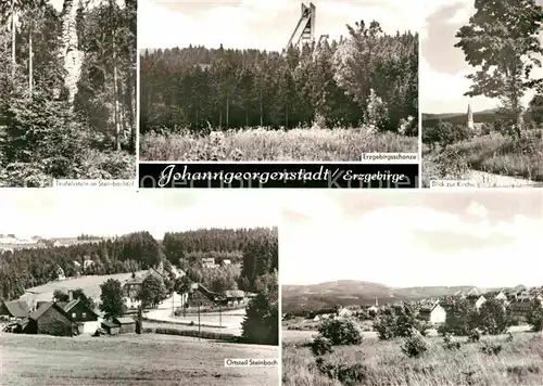 Johanngeorgenstadt Teufelstein Steinbachtal Felsen Erzgebirgsschanze Skispringen Kirche OT Steinbach Kat. Johanngeorgenstadt