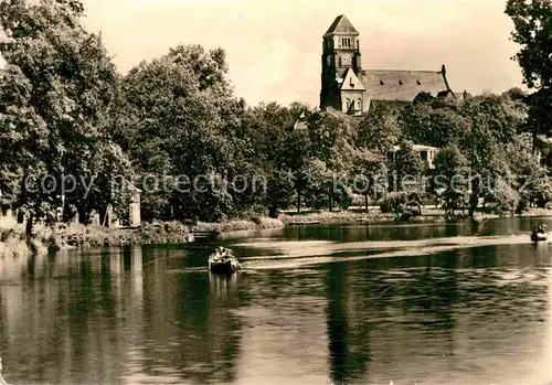 Karl Marx Stadt Schlossteich mit Schlosskirche Bootfahren Kat. Chemnitz