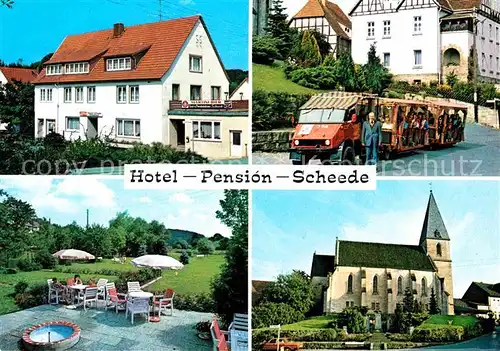 Oberweser Hessen Hotel Pension Scheede Kirche Terrasse Maerchenbahnfahrten Tennenfeste Kat. Oberweser