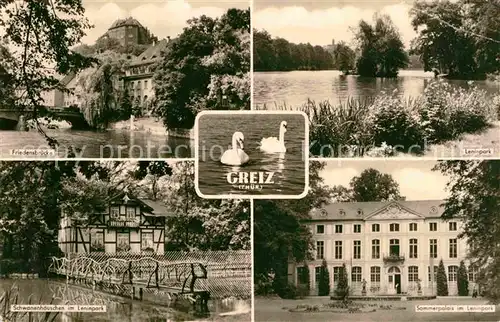 Greiz Thueringen Friedensbruecke Leninpark Schwanenhaeuschen Sommerpalais Kat. Greiz