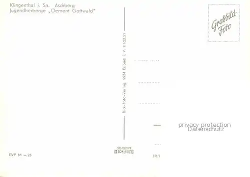 Klingenthal Vogtland Aschberg Jugendherberge Clement Gottwald Kat. Klingenthal Sachsen