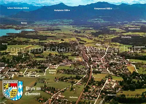 Prien Chiemsee Fliegeraufnahme mit Loferer Steinberge Hochplatte Kampenwand Kat. Prien a.Chiemsee