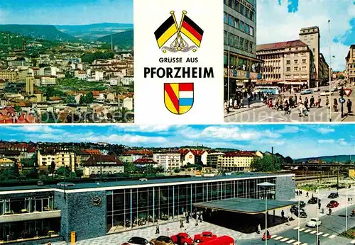 Pforzheim Teilansichten Innenstadt Bahnhof Wappen Flaggen Kat. Pforzheim