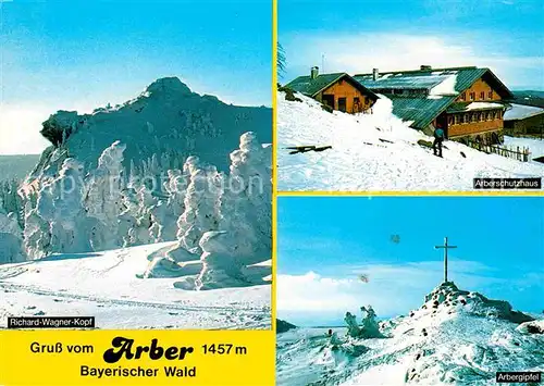 Grosser Arber Richard Wagner Kopf Arberschutzhaus Gipfelkreuz Winterpanorama Kat. Bayerisch Eisenstein