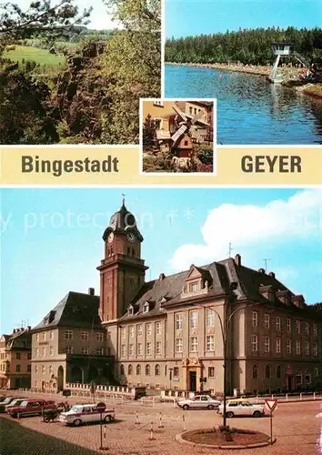 Geyer Binge Geyerscher Teich Badestrand Miniaturen August Bebel Strasse Rathaus Kat. Geyer