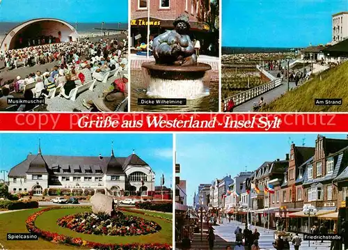 Westerland Sylt Musikmuschel Dicke Wilhelmine Brunnenskulptur Strand Promenade Spielcasino Friedrichstrasse Kat. Westerland
