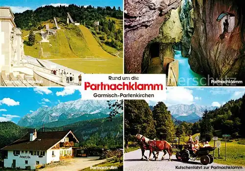 Garmisch Partenkirchen Oylmpia Skistadion Skisprungschanzen Partnachklamm Kutschenfahrt Partnachalm Huber Karte Nr 6038 Kat. Garmisch Partenkirchen