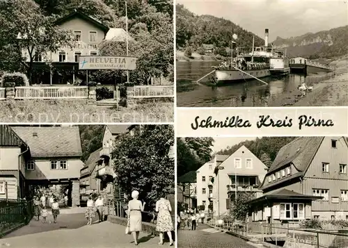 Schmilka Cafe Restaurant Helvetia Elbe Dampfer Ortspartie Kat. Bad Schandau