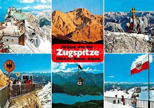 Zugspitze Gipfelstation Alpengluehen Ostgipfel Grenzuebergang Eibsee Seilbahn Tiroler Gipfelhotel Huber Karte Nr 8001 Kat. Garmisch Partenkirchen