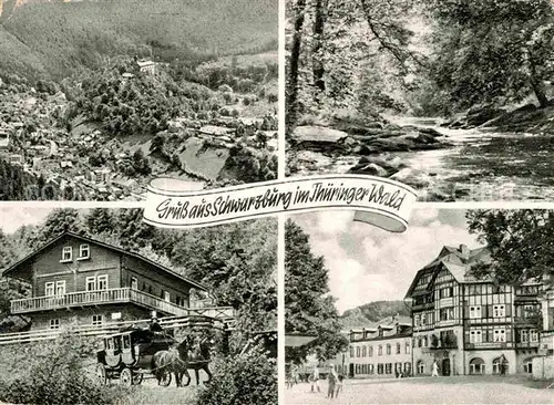 Schwarzburg Thueringer Wald Total Pferdekutsche Teilansichten Kat. Schwarzburg