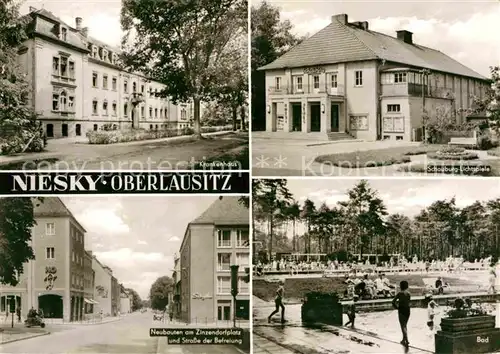Niesky Krankenhaus Schauburg Lichtspiele Strasse der Befreiung Zinzendorfplatz Freibad Kat. Niesky