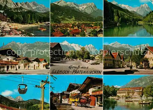 Garmisch Partenkirchen Teilansichten Badestrand See Alpenblick Postkutsche Bergbahn Kat. Garmisch Partenkirchen