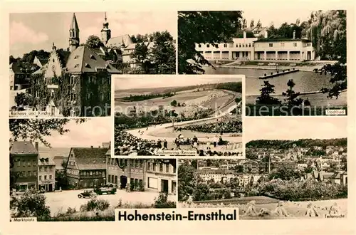 Hohenstein Ernstthal Rathaus Kirche Sachsenring Rennen Stadtbad Marktplatz Teilansicht Kat. Hohenstein Ernstthal