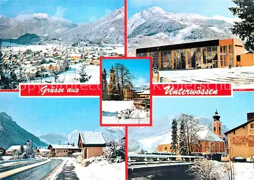 Unterwoessen Teilansichten Luftkurort Wintersportplatz Hallenbad Kirche Alpenpanorama Kat. Unterwoessen