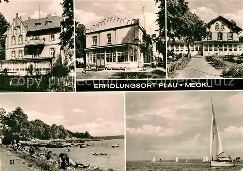 Plau Mecklenburg FDGB Erholungsheime Gesundbrunn Otto Brass und Waldheim am Plauer See Strandbad Seepanorama Kat. Plau See