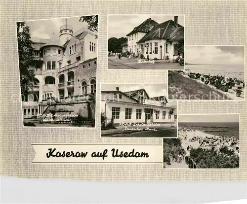 Koserow Ostseebad Usedom FDGB Erholungsheim Walter Ulbricht Bahnhof FDGB Erholungsheim Deutsches Haus Strandpartien Kat. Koserow