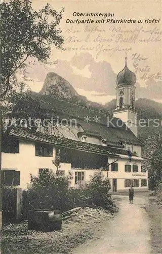 Oberammergau Dorfpartie Pfarrkirche Kofel Kat. Oberammergau