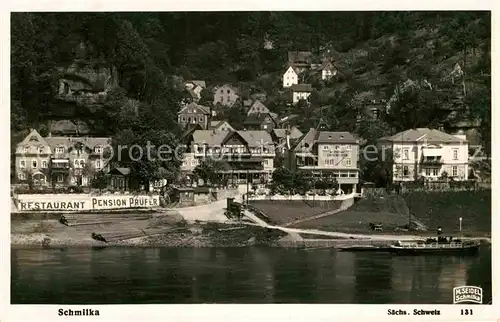 Foto Seidel M. Schmilka Nr. 131 Schmilka Restaurant Pension Pruefer Kat. Bad Schandau