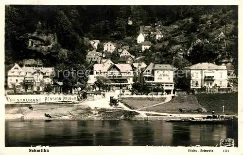 Foto Seidel M. Schmilka Nr. 131 Schmilka Restaurant Pension Pruefer Cafe Richter  Kat. Bad Schandau