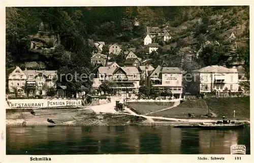 Foto Seidel M. Schmilka Nr. 131 Schmilka Restaurant Pension Pruefer Cafe Richter  Kat. Bad Schandau