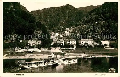 Foto Seidel M. Schmilka Nr. 1 Schmilka Seitenraddampfer Restaurant Pension Pruefer  Kat. Bad Schandau