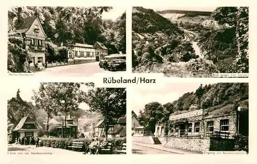 Ruebeland Harz Hoehlen Restaurant Blick gegen den Bielstein Eingang Baumannshoehle Hermannshoehle