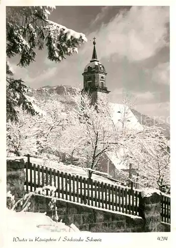 Koenigstein Saechsische Schweiz Kirche im Winterkleid Kat. Koenigstein Saechsische Schweiz