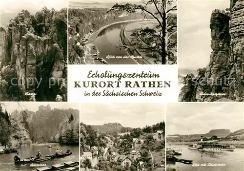 Rathen Saechsische Schweiz Bastei Aussichtsfelsen Amselsee Elbe Lilienstein Tafelberg Elbsandsteingebirge Kat. Rathen Sachsen