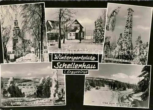 Schellerhau Kirche Gasthof Wachturm Kahleberg Schaeferhaus Winterpanorama Kat. Altenberg