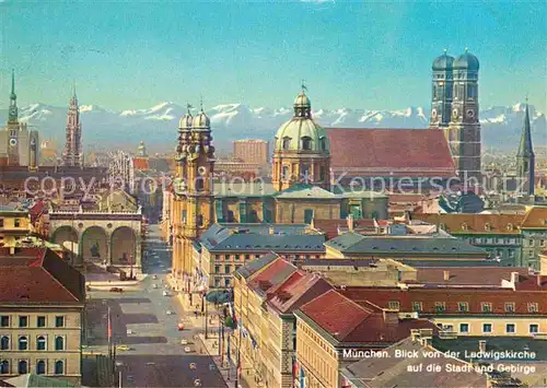 Muenchen Blick von der Ludwigskirche auf die Stadt und Gebirge Frauenkirche Kat. Muenchen