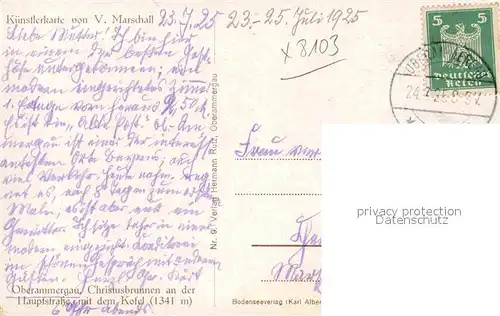 Oberammergau Kuenstlerkarte von V. Marschall Kat. Oberammergau