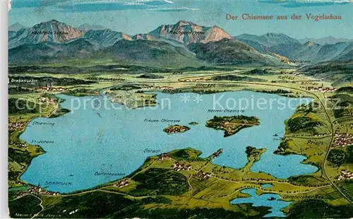 Chiemsee Panoramakarte mit Inseln Kat. Chiemsee