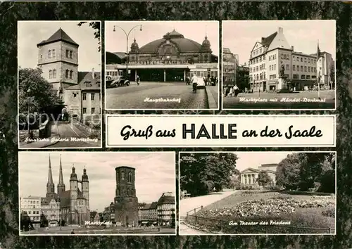 Halle Saale Marktplatz Haendel Denkmal Hauptbahnhof  Kat. Halle