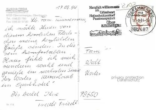 Oberammergau Kurklinik Frisia Kat. Oberammergau