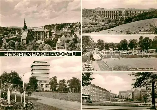 Reichenbach Vogtland Panorama Goeltzschtalbruecke Freibad Wasserturm Platanenstrasse Kat. Reichenbach