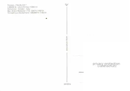 St Ulrich Groeden Tirol Pension Talblick Kat. Salten Schlern