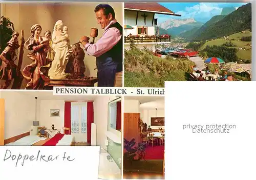 St Ulrich Groeden Tirol Pension Talblick Doppelkarte Kat. Salten Schlern