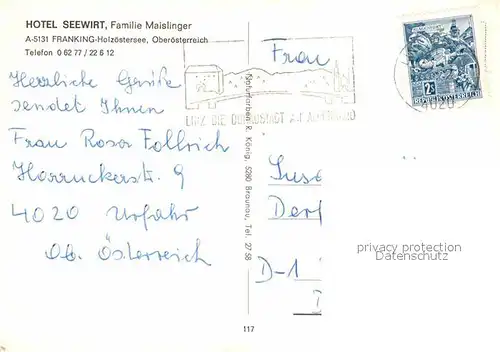 Franking Oberoesterreich Hotel Seewirt Familie Maislinger Kat. Franking