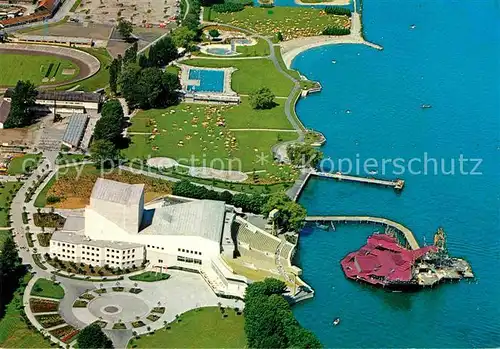 Bregenz Bodensee Festspiel und Kongresshaus mit Freizeitpark Fliegeraufnahme