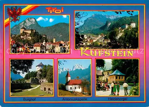 Kufstein Tirol Stadtbild mit Festung Alpenblick Burghof Antoniuskapelle Heldenorgel Kat. Kufstein
