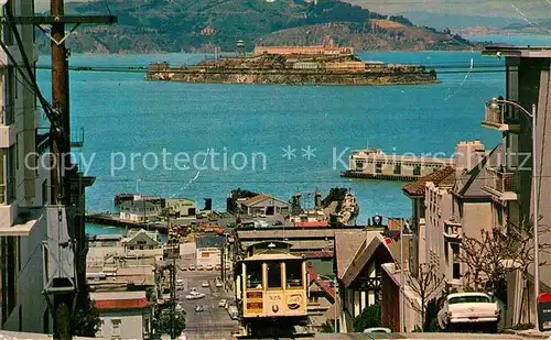 San Francisco California Cable Car on San Francisco Hill Alcatraz Bay Kat. San Francisco